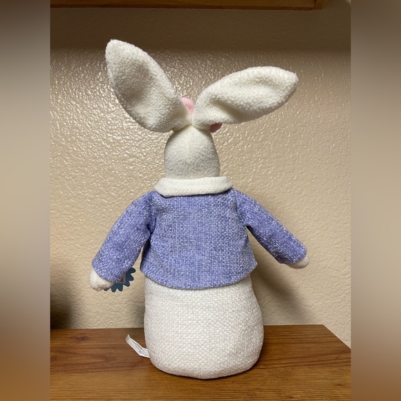 White Rabbit Bunny Purple Sweater Flowers Spring Easter Bunny Decor Plush - Picture 3 of 5
